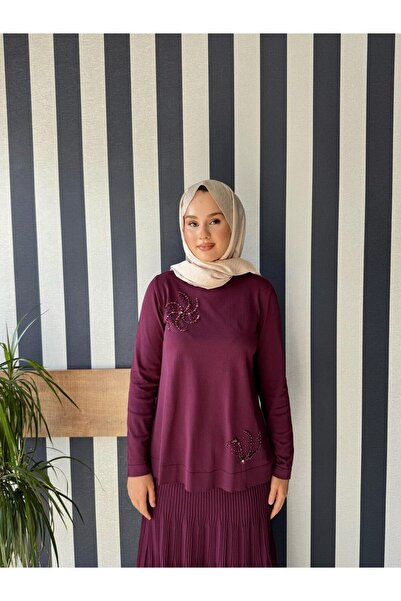 Nuss Boncuk İşlemeli Pilise Etekli Takım 1352 Bordo