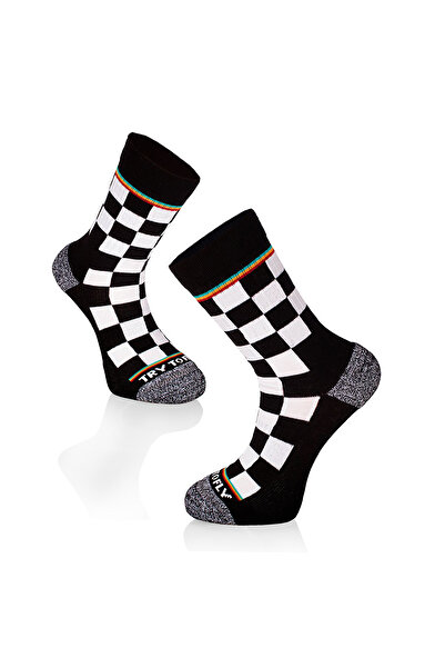 Try to Fly Sosete bumbac Active Lifestyle SQUARES White Black