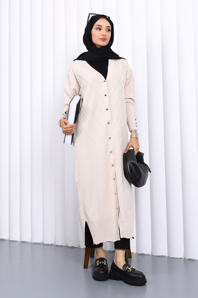 İmajButik Stone Mercerized Cold Yarn Buttoned Knitwear Cardigan