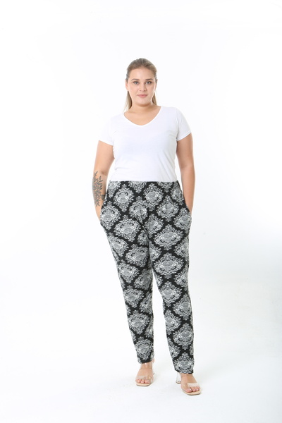 XL Modam Winter Patterned High Waist Women's Plus Size Pants