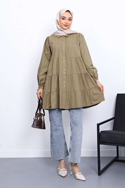 İmajButik Khaki Sleeve Lace-Up Tunic