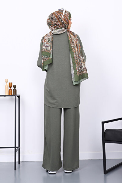 İmajButik Khaki Front Detailed Modal Tunic Trouser Set