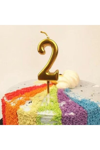 Flippy Cake Candle, Flippy, Number 2 Model, Party, 4.5 x 2.5 cm, Paraffin, Gold