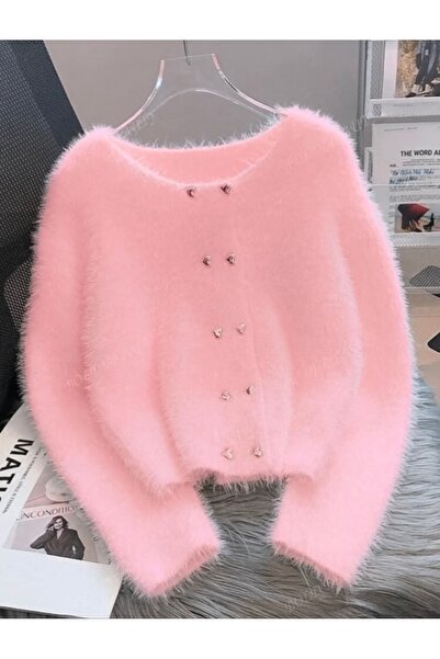 NATUFIAN STORE Cardigan tricotat moale, lung și păros, cu nasturi în formă de...