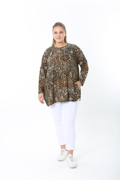 XL Modam Wool Viscose Patterned Lycra Women's Plus Size Tunic