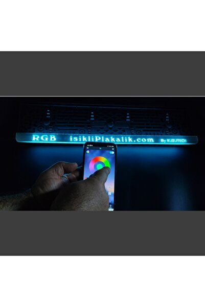kuzutech RGB Renkli Bluetooth( 1 ADET )ışıklı plakalık krom görünüm