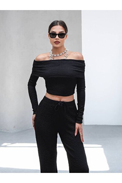 MY DEPO Women's Madonna Collar Cropped Trendy Bubble Suit