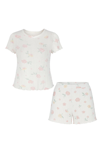 koza iç giyim Women's Cotton Floral Print Short Sleeve Shorts Pajama Set