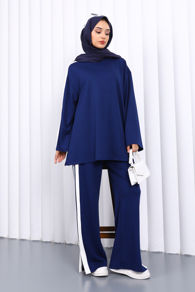 İmajButik Set pantaloni tunică bloc de culoare bleumarin