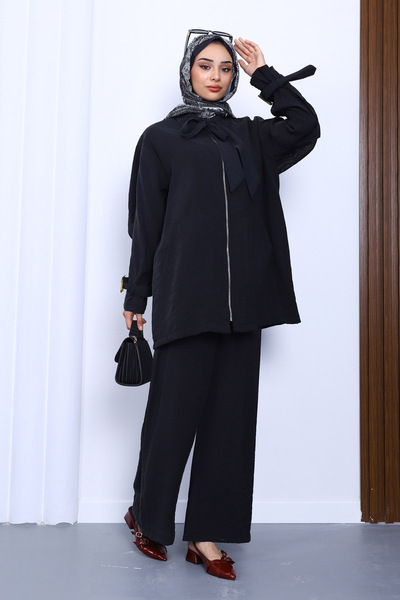 İmajButik Black Zippered Modal Tunic Pants Set