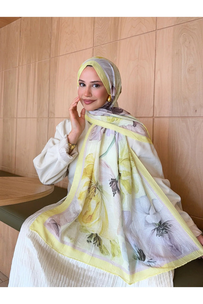 Nûda - Tarzın Değil , Tavrın Zarafeti Mira șal din bambus cu model de mătase, floare galben-violet