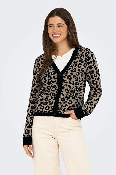 ONLY Жіночий в'язаний кардиган з V-подібним вирізом і візерунком 15349819 Чорний
