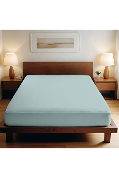 TEOHOMELİNENS 130 Gsm, 100% Cotton Premium Quality Single Jersey Fitted Sheet, King Size 200-220X200 cm - Mint