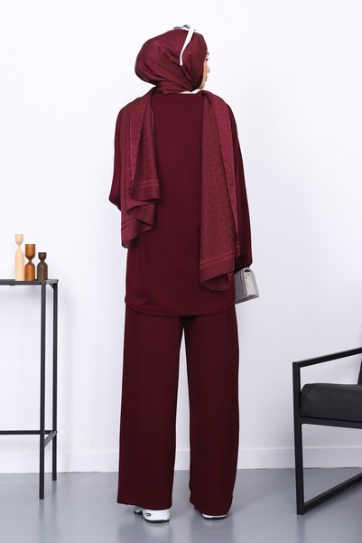 İmajButik Set de pantaloni tunică modal cu detaliu frontal cu prune