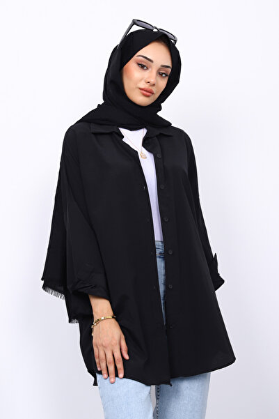 İmajButik Black Plain Terikoton Casual Shirt