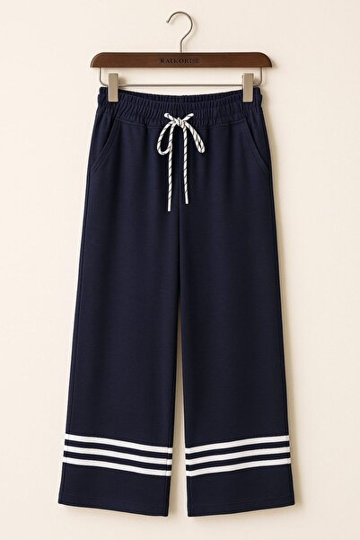 enmodaiçgiyim Синій високий пояс, якісна еластична модальна бавовняна тканина, широкі штанини з кишенями, спортивні штани - повсякденні, зручний крій