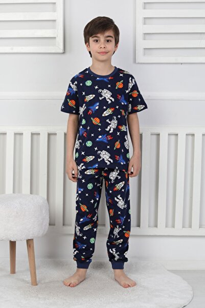 ZUZUNGA Short Sleeve Astronaut Themed 100% Cotton Boys' Pajama Set