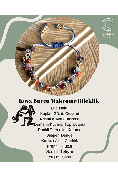 ÇAKRA DOĞAL TAŞ Kova Burcu Makrome Bileklik
