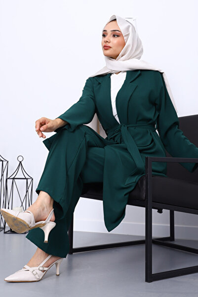 İmajButik Emerald Green Belted Jacket Pants Set