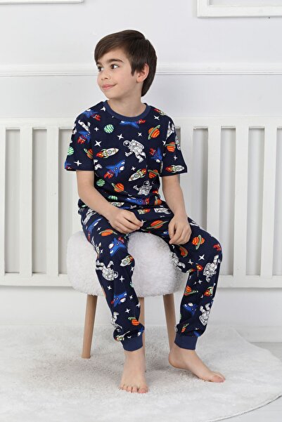 ZUZUNGA Short Sleeve Astronaut Themed 100% Cotton Boys' Pajama Set