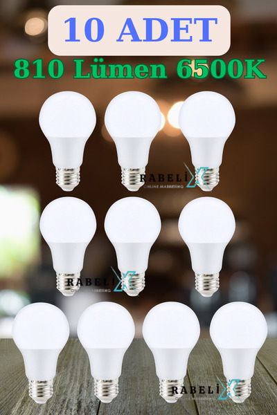 Rabelix Online Marketing 10 Adet 9 Watt E27 6500K 810 Lümen Beyaz Led Ampul