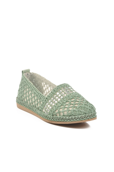 Pierre Cardin Green Knitted Straw-Looking White Stone Women's Ballerinas