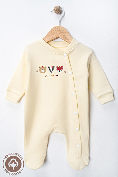 Miniel Unisex Cosy Season Baskılı 0-6 Ay Penye Organik Pamuklu Patikli Bebek ...