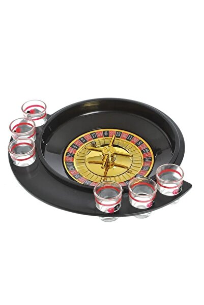 Flippy Flippy Roulette Drinking Game, with 6 Glass Shot Glasses, 30 x 26.5 x 6.5 cm, Red/Black