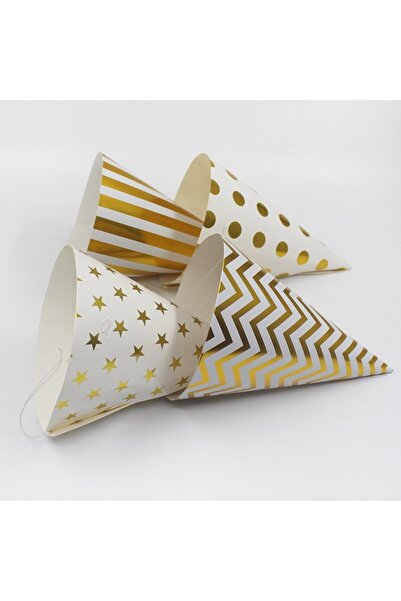 Flippy Set of 6 Metallic Party Hats - Gold Polka Dots, 20 cm