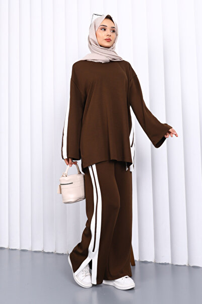 İmajButik Brown Color Block Tunic Trouser Suit