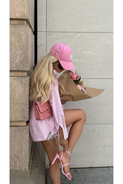 OX-RA Unisex Pembe Renk Beyaz Nakış NY Nakışlı Beyboz Şapka