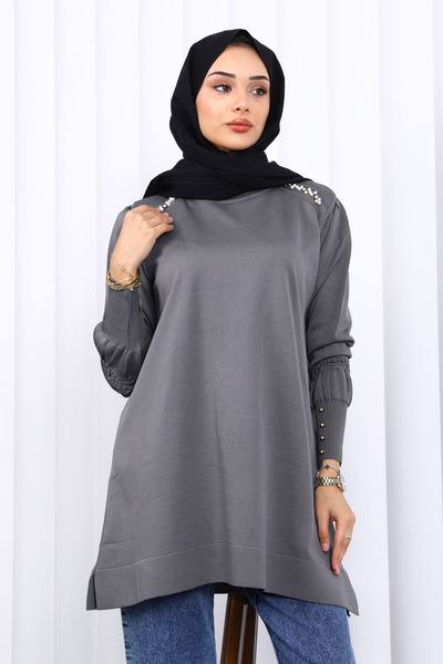 İmajButik Smoked Shoulder Stone Mercerized Cold Yarn Knitwear Tunic