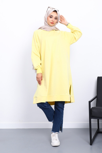 İmajButik Yellow Modal Tunic with Slits on the Sides