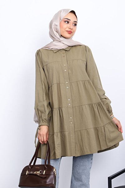 İmajButik Khaki Sleeve Lace-Up Tunic