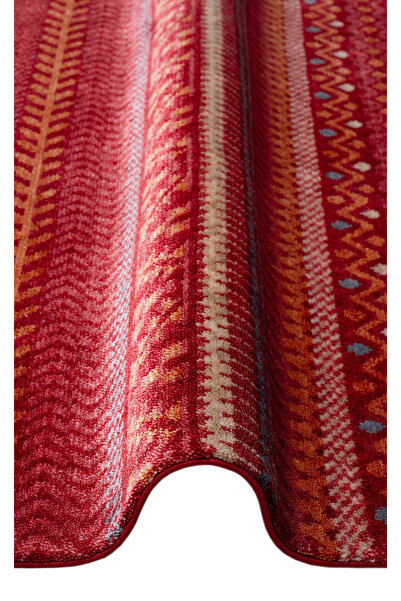 akbel halı & yatak exclusive home design Zara ZR 19 Kırmızı Multy Özel Tezgah Kolay Temizlenebilir Hav Bırakmayan Otantik Modern Uşak Halısı