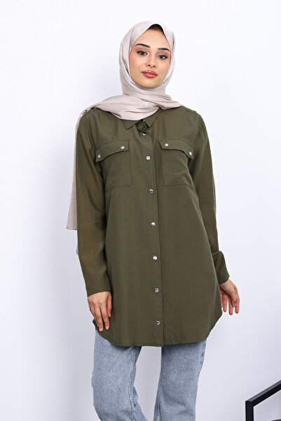 İmajButik Khaki Double Pocket Tunic with Shoulder Epaulettes