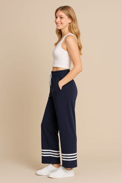 enmodaiçgiyim Синій високий пояс, якісна еластична модальна бавовняна тканина, широкі штанини з кишенями, спортивні штани - повсякденні, зручний крій