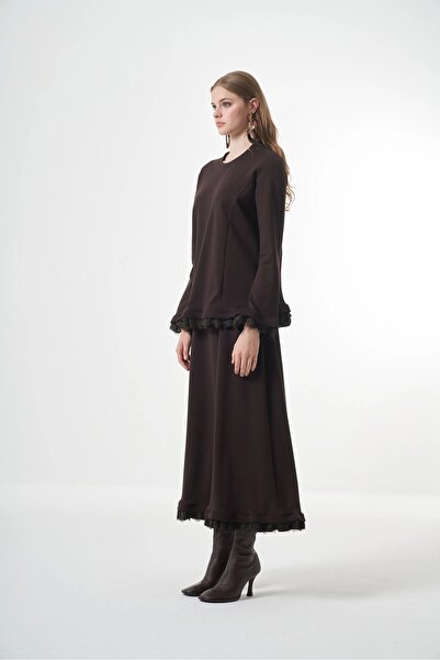 MissWhence Güpür Detaylı Etek Takım 38004kahverengi