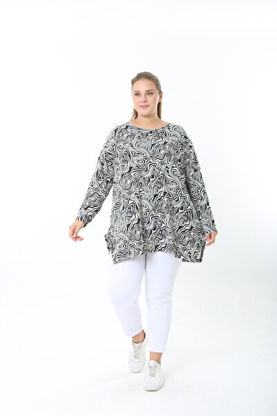 XL Modam Wool Viscose Patterned Lycra Women's Plus Size Tunic