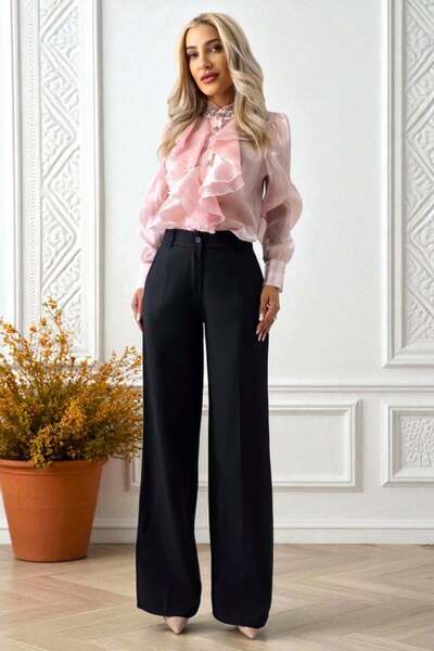 FashionForYou Pantaloni office de dama AVIA, croi larg cu buzunare, Negru