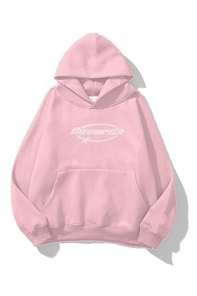 Violon Pembe Unisex Oversize Reverse Parıltılı Taş Baskılı Sweatshirt