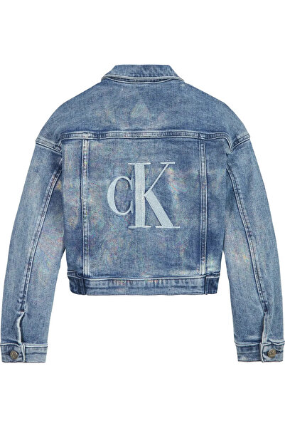 Calvin Klein CROPPED JACKET FOIL Kadın Mavi Kot Ceket