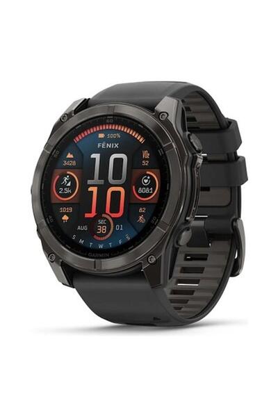 Garmin Fenix 8 – 51MM Amoled Sapphire Karbon Gri Dlc, Siyah/ gri Silikon Kayışlı