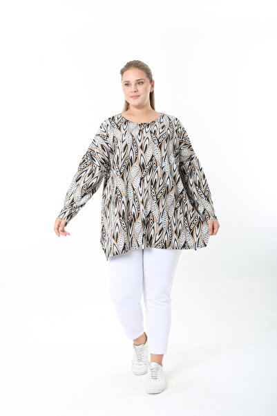 XL Modam Wool Viscose Patterned Lycra Women's Plus Size Tunic