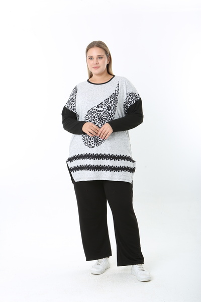 XL Modam Wool Viscose Patterned Lycra Women's Plus Size Tunic
