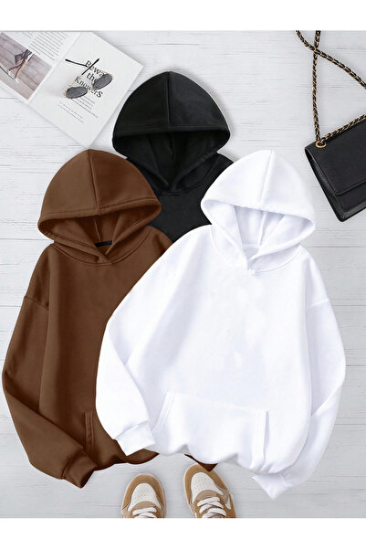 EVIus Set de hanorace cu glugă, triplu oversize, uni, fără imprimeu, 3 fire