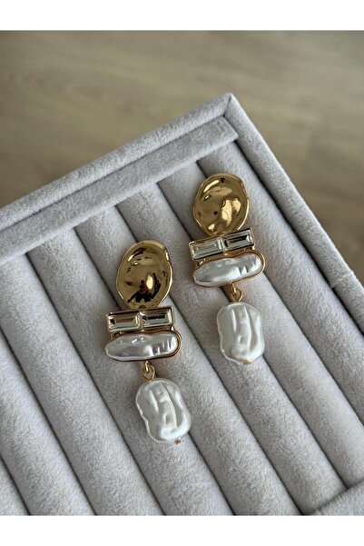 İREM YILDIZ Stainless Steel Gold Pearl Earrings