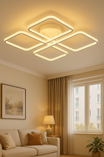 ZERRE Shop Avize Quadra Plafonyer 3 RENK KUMANDALI Beyaz Ultra Süper Ledli