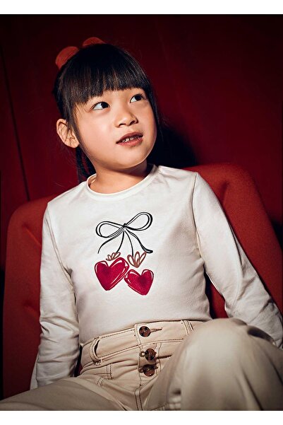 MAYORAL Winter Girls' Long Sleeve Buckle Tshirt - Cream