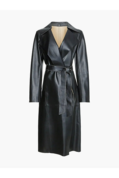 Calvin Klein CONTRAST LEATHER TRE Kadın Siyah Trençkot